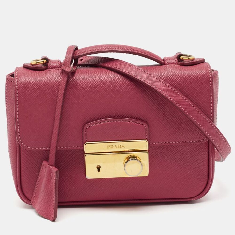 Prada Sound Mini Dark Pink Saffiano Lux Leather Top Handle Bag